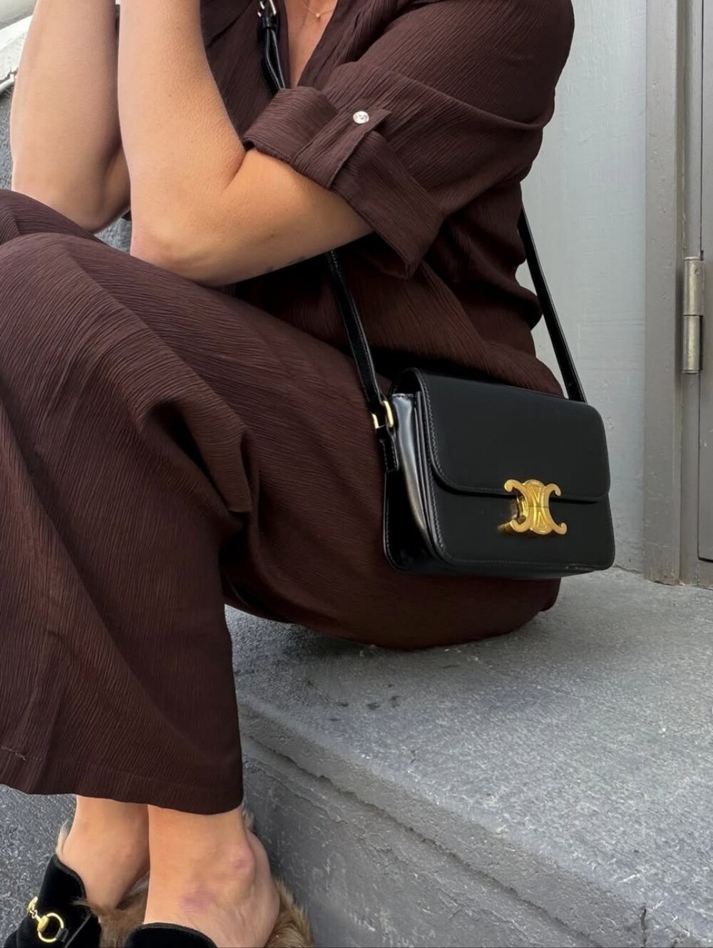 New! MSRP $4250 Authentic CELINE TRIOMPHE BAG IN BLACK Shiny Calfskin BLACK - Picture 6 of 16